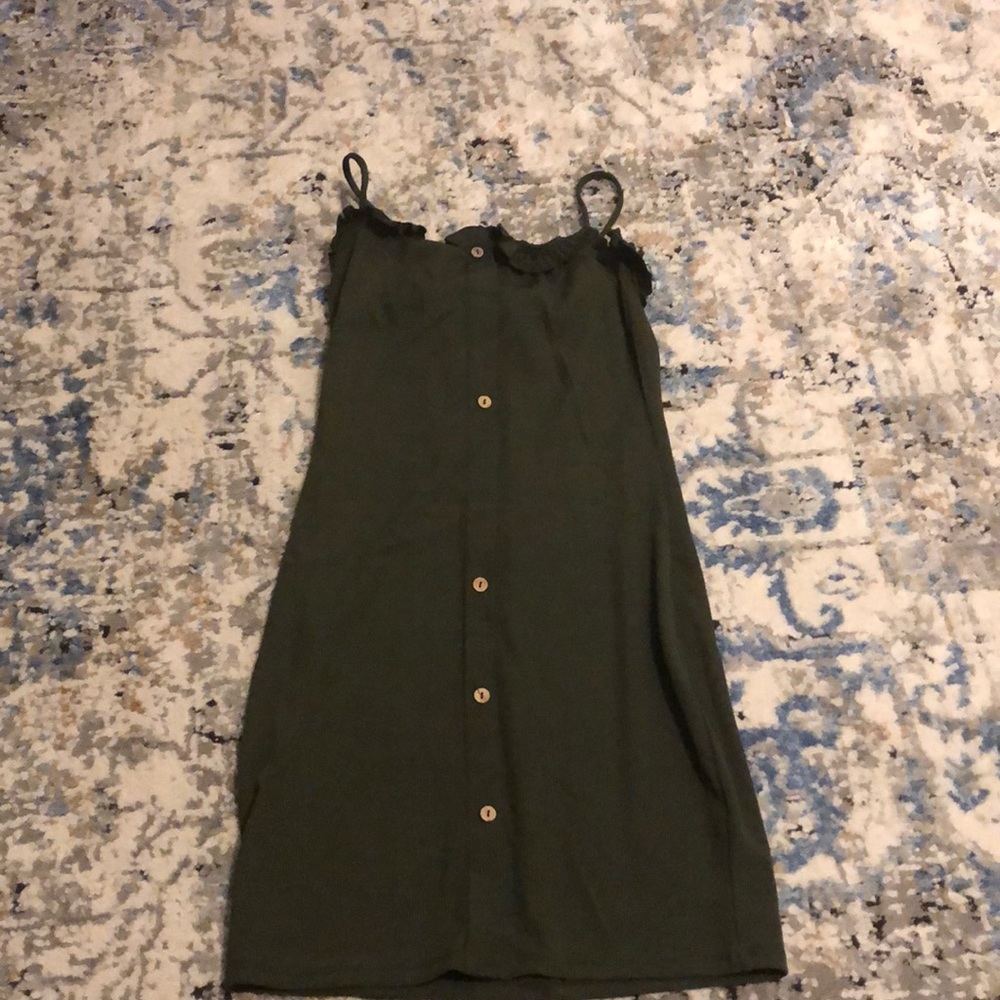 Olive green ruffled spaghetti strap dress